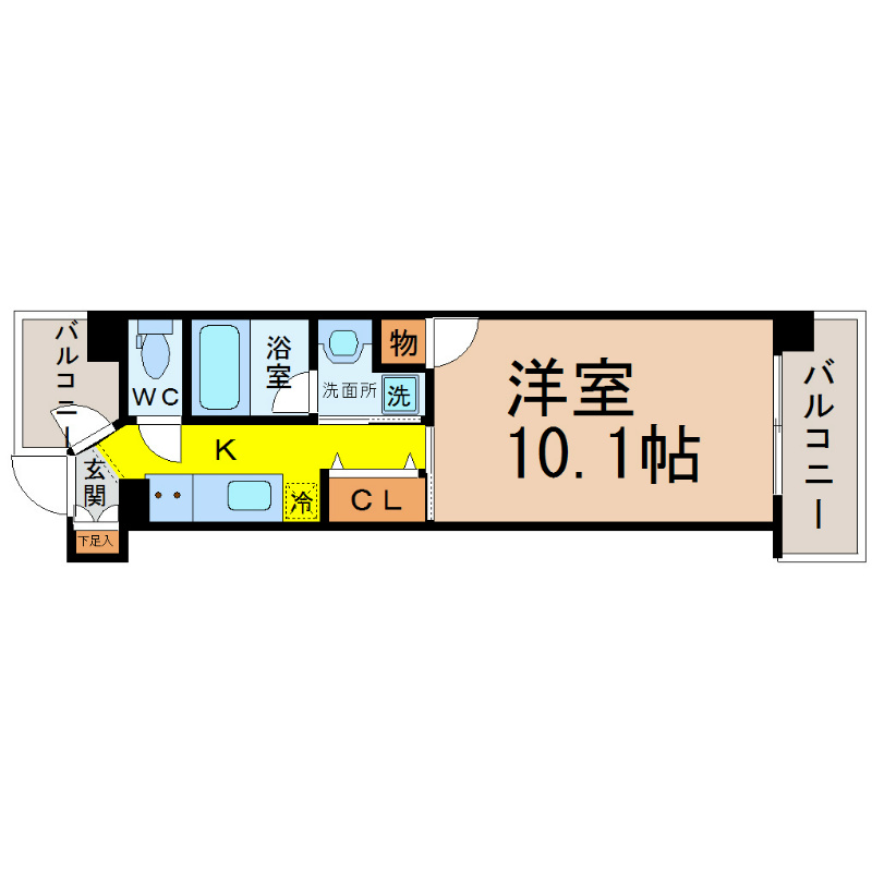 ＣＨＩＫＵＳＡ　ＲＩＳＥ（千種ライズ） 間取図　洋室10.1帖　脱衣洗面所　バルコニー