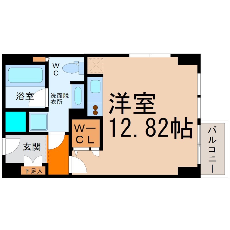 ミュプレ矢場町 間取図　洋室12.82帖　ウォークインクローゼット付