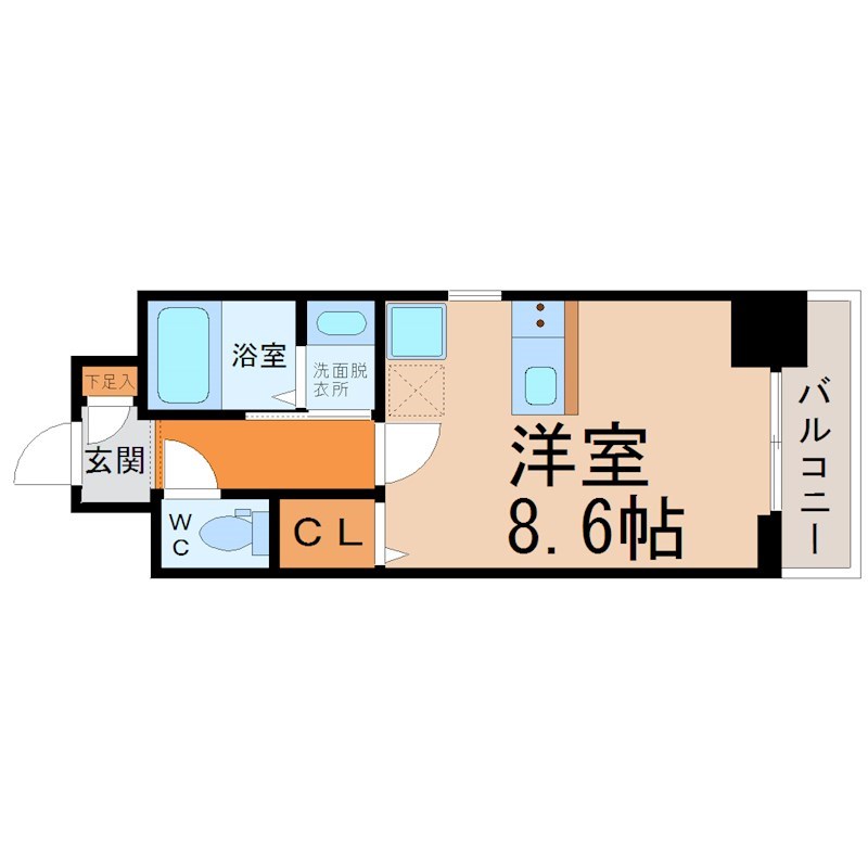 第2金山フクマルビル 間取図　洋室8.6帖　脱衣洗面所　バルコニー