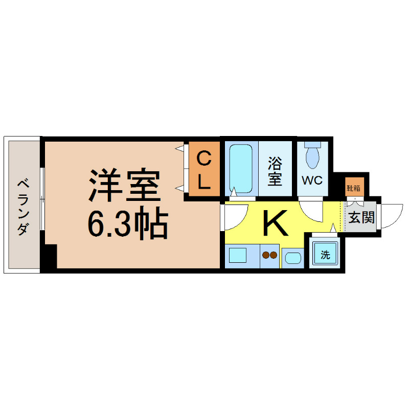 プレミアムコート名古屋金山インテルノ 間取図　洋室6.3帖　独立洗面台　バルコニー