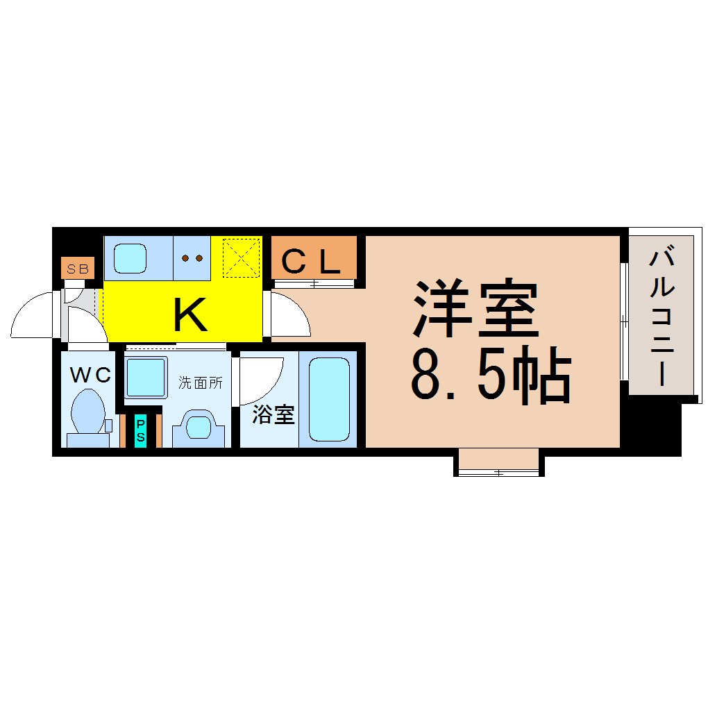 タウンライフ千種 間取り　洋室8.5帖　脱衣洗面所　南面バルコニー