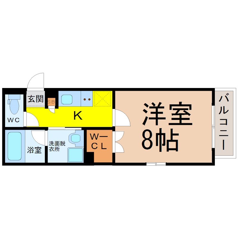 タウンライフ今池駅前 間取図　洋室8帖　脱衣洗面所　バルコニー