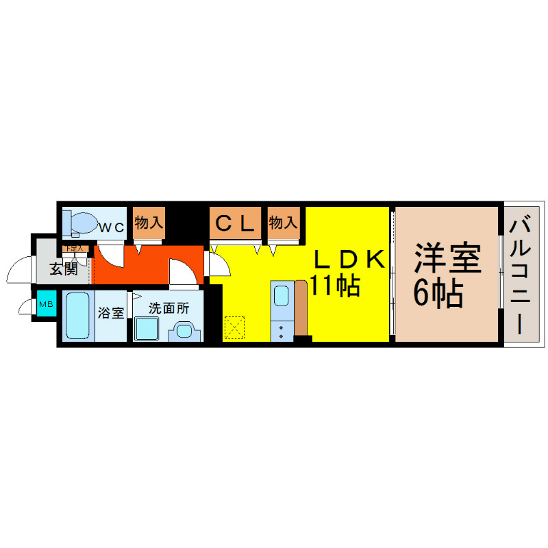 リフレスタ吹上 間取図　ＬＤＫ11帖　洋室6帖　脱衣洗面所　バルコニー
