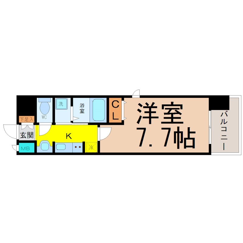 クレジデンス黒川 間取り　洋室7.7帖　エアコン完備