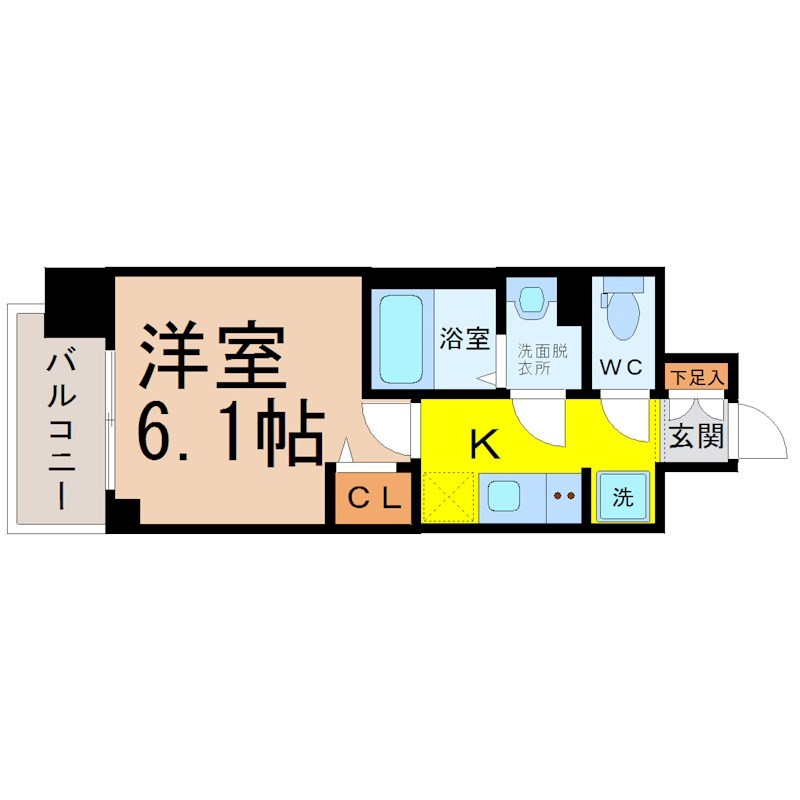 ディアレイシャス金山 間取り　洋室6.1帖　脱衣洗面所　バルコニー