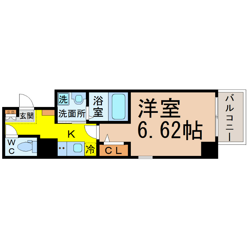 Ｚ・Ｒ名駅 間取り　洋室6.62帖　脱衣洗面所　バルコニー