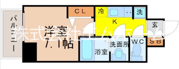 プレサンス久屋大通公園セラフィ 間取図　洋室7.1帖　脱衣洗面所