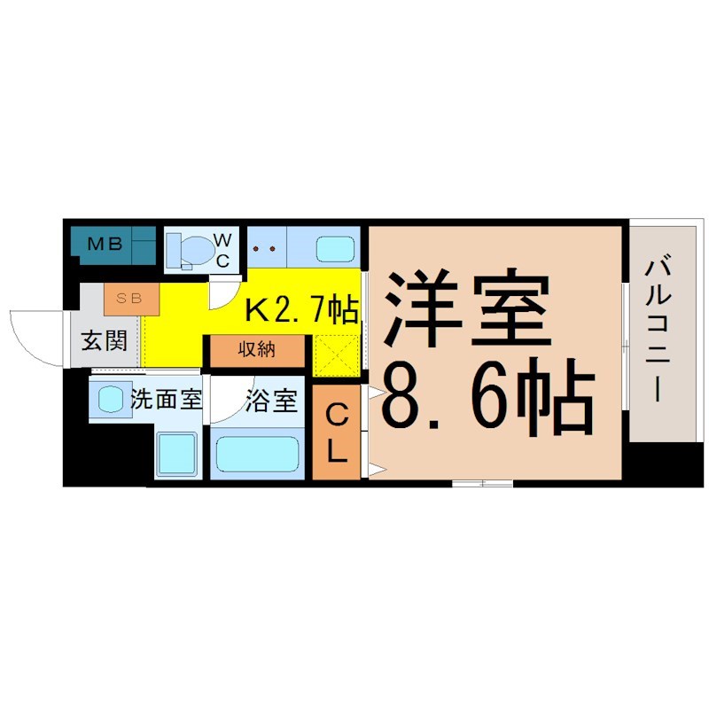 TOURNEY名駅（ターニー名駅） 間取り　洋室8.6帖　エアコン