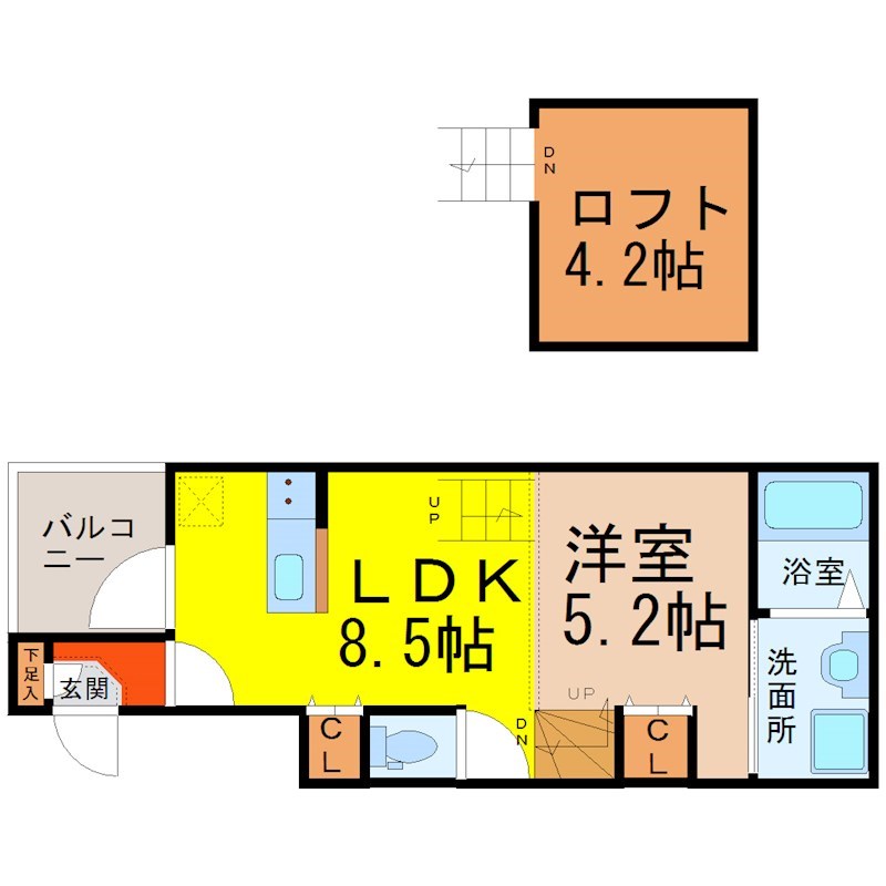 セレーノホンジン 間取図　ＬＤＫ8.5帖　洋室5.2帖　ロフト4.2帖