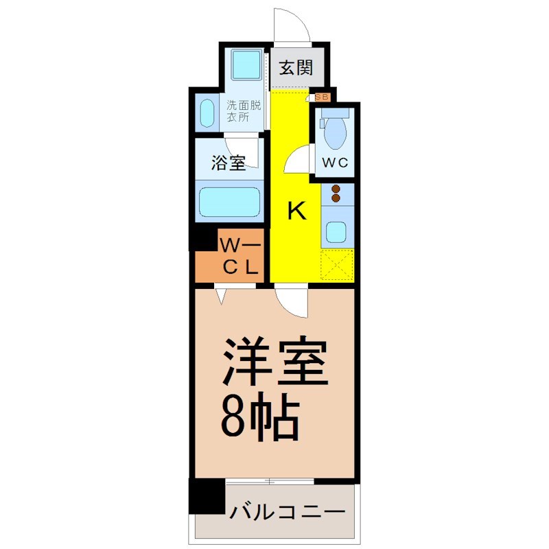 サルデーニャ 間取図　洋室8帖　脱衣洗面所　バルコニー