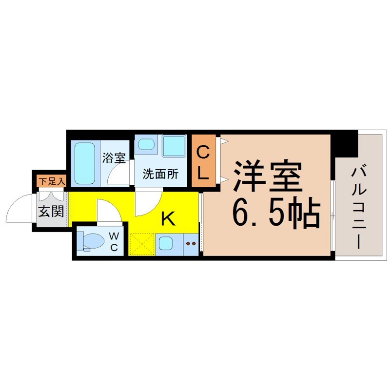 プレミアム浅間町 間取り　洋室6.5帖　脱衣洗面所　バルコニー