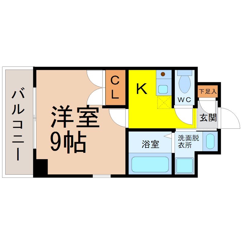 アイン橘 間取図　洋室9帖　脱衣洗面所　クローゼット
