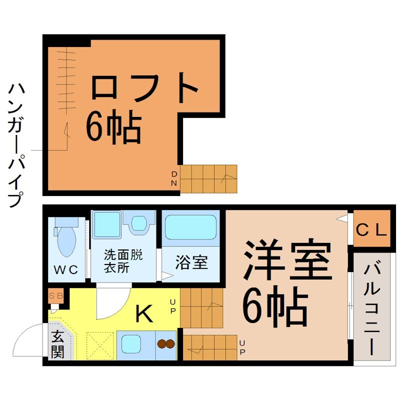 クライムヒルズ 間取図　洋室6帖　ロフト6帖　脱衣洗面所　バルコニー