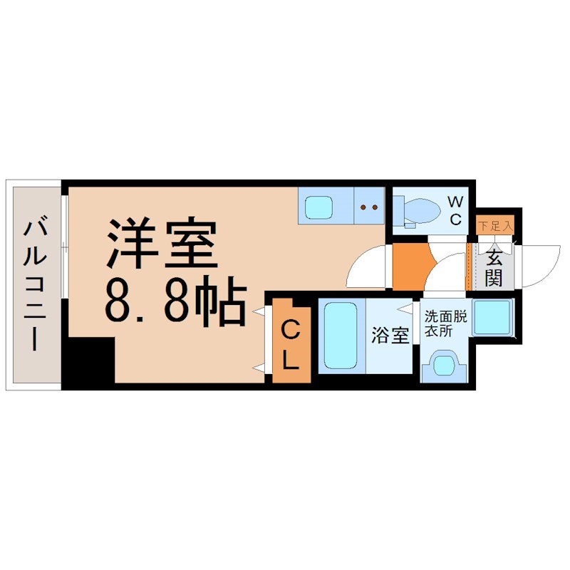 レジデンシア大須 間取り　洋室8.8帖　脱衣洗面所　バルコニー