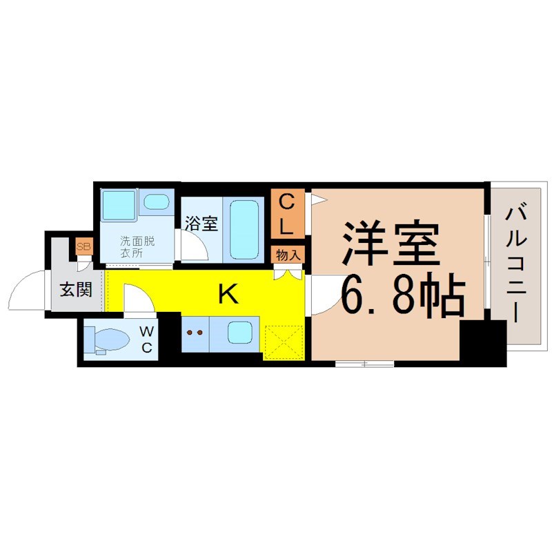 ＳＴＡＹ 間取図　洋室6.8帖　脱衣洗面所　クローゼット付