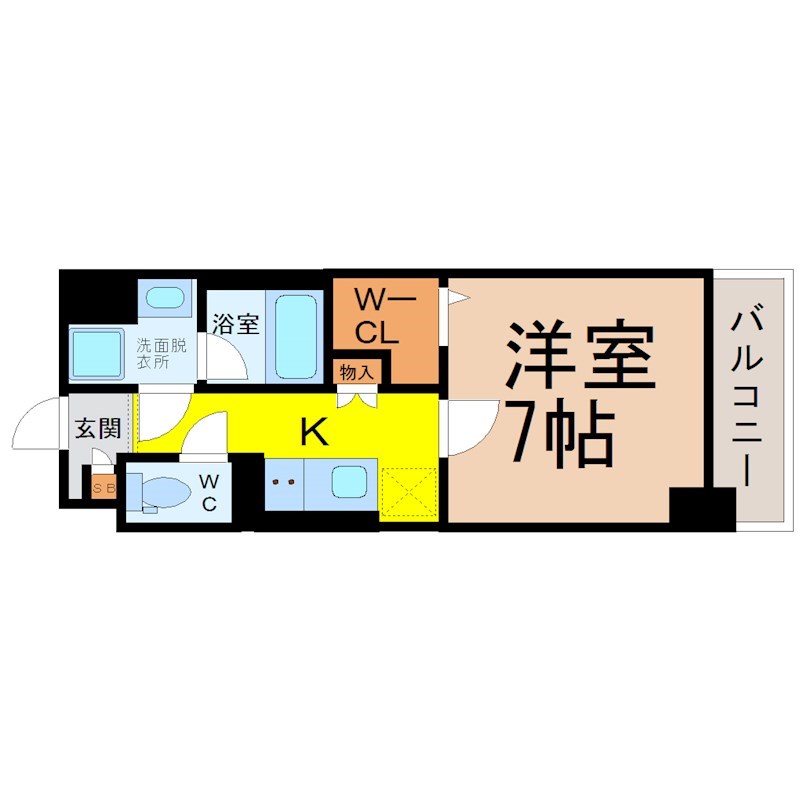 ＳＴＡＹ 間取図　洋室7帖　脱衣洗面所　ウォークインクローゼット