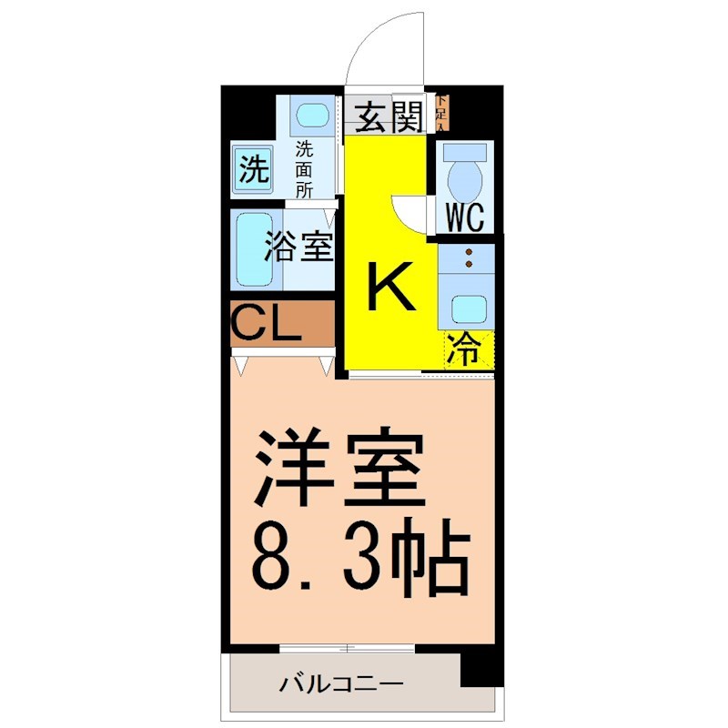 プランセス新瑞橋 間取図　洋室8.3帖　脱衣洗面所　バルコニー