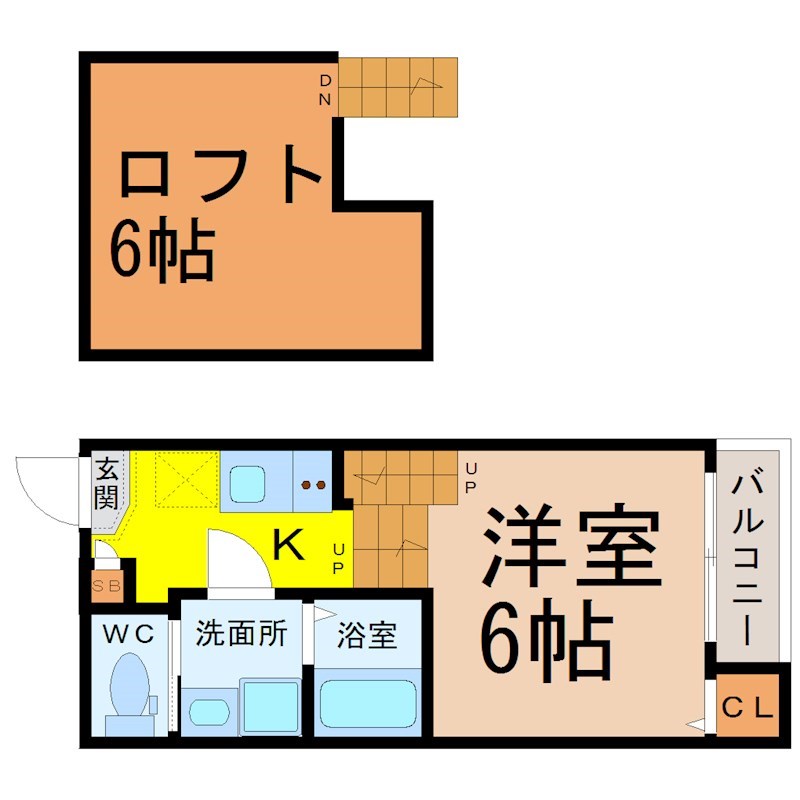 ハーモニーテラス四番II 間取図　洋室6帖　ロフト6帖　脱衣洗面所　バルコニー