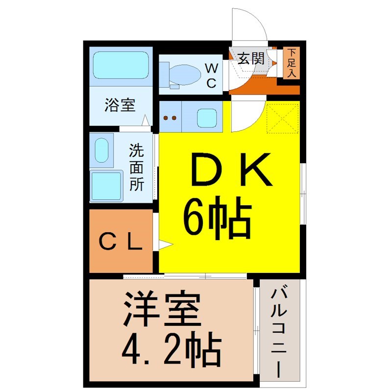 アダージョ六番町 間取図　ＤＫ6帖　洋室4.2帖　脱衣洗面所