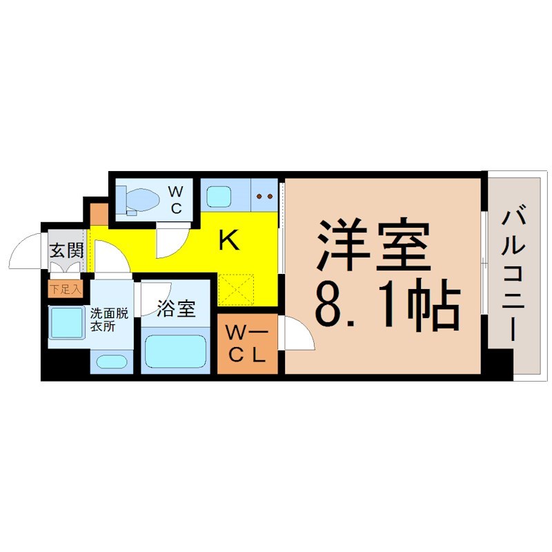プレミアム浅間町 間取り　洋室8.1帖　脱衣洗面所　ウォークインクローゼット