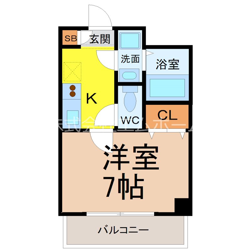 Ａｃｔｙ白鳥（アクティ白鳥） 間取図　洋室7帖　脱衣洗面所　バルコニー