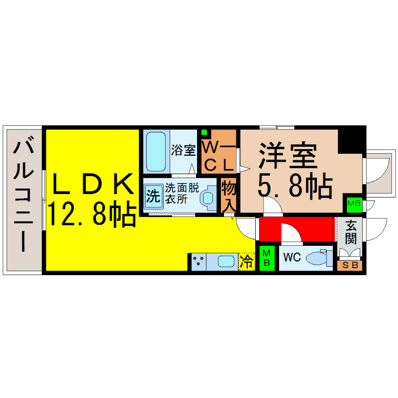 カザモデルノ 間取り　ＬＤＫ12.8帖　洋室5.8帖