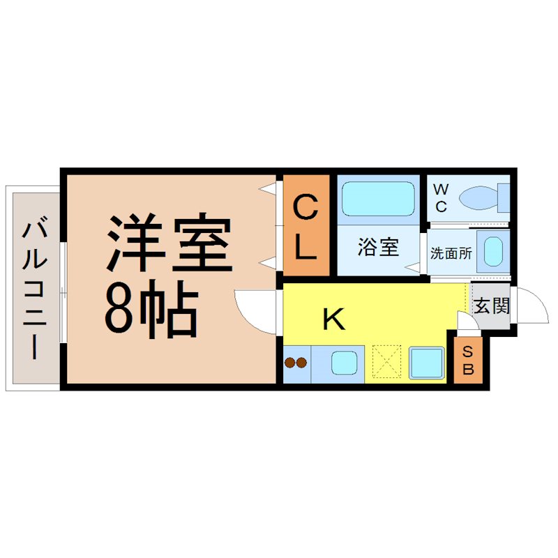 ボタニカルコート 間取図　洋室8帖　脱衣洗面所　バルコニー