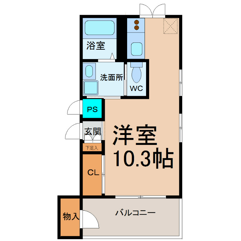 ＰＬＡＴＥＡＤＯ（プラテアード）  間取図　洋室10.3帖　脱衣洗面所　バルコニー