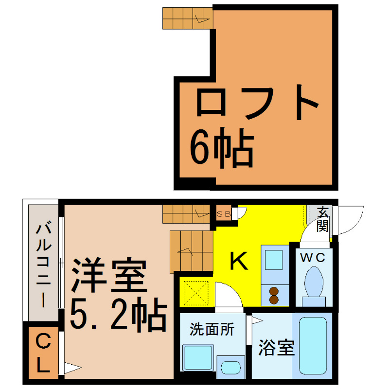 リエント東別院 間取図　洋室5.2帖　ロフト6帖　