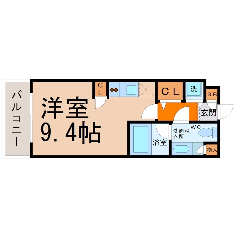 グランアべニュー西大須 間取図　洋室9.4帖　脱衣洗面所　バルコニー