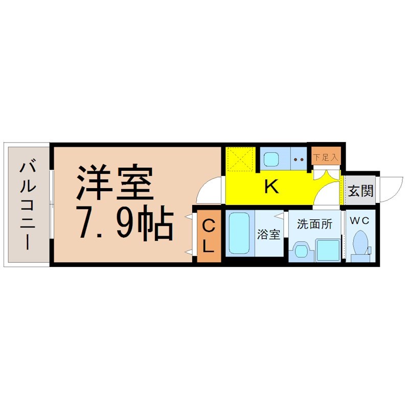 Ｓ－ＲＥＳＩＤＥＮＣＥ志賀本通 間取図　洋室7.9帖　脱衣洗面所　クローゼット付　バルコニー