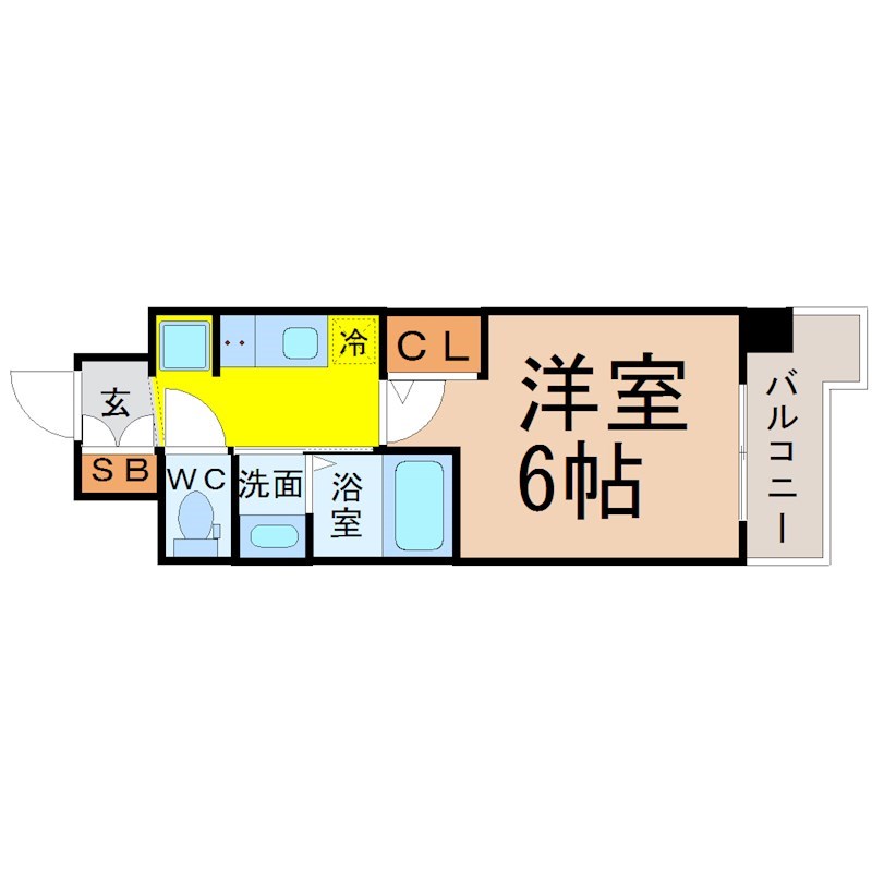 エステムコート名古屋金山ミッドクロス 間取図　洋室6帖　脱衣洗面所　クローゼット付
