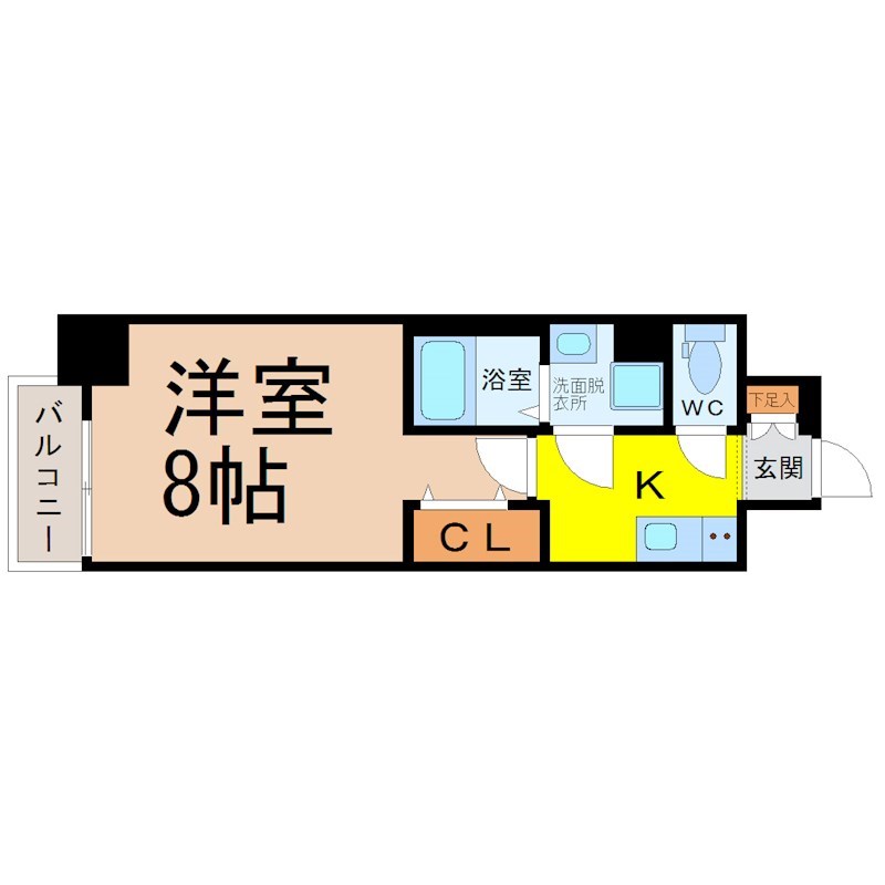 エスリード金山クラッシィ 間取図　洋室8帖　脱衣洗面所　クローゼット付
