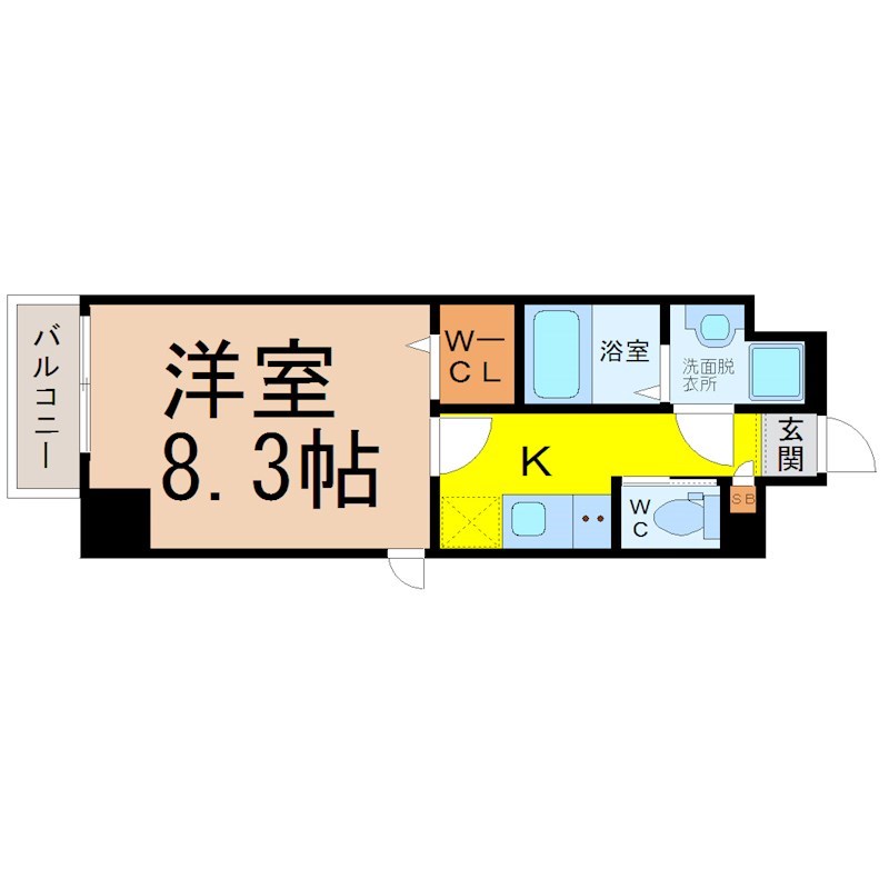 Ｓ－ＦＯＲＴ堀田通 間取図　洋室8.3帖　脱衣洗面所　ウォークインクローゼット