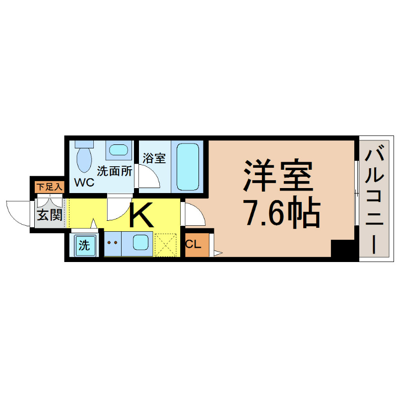 カレント新栄 間取図　洋室7.6帖　脱衣所　バルコニー