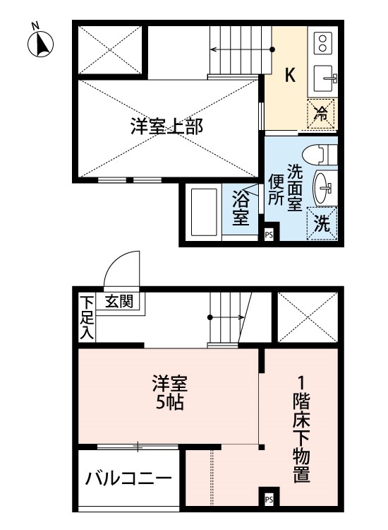 エクステンションＫ 間取図　洋室5帖　アンダーロフト4.7帖　脱衣洗面所