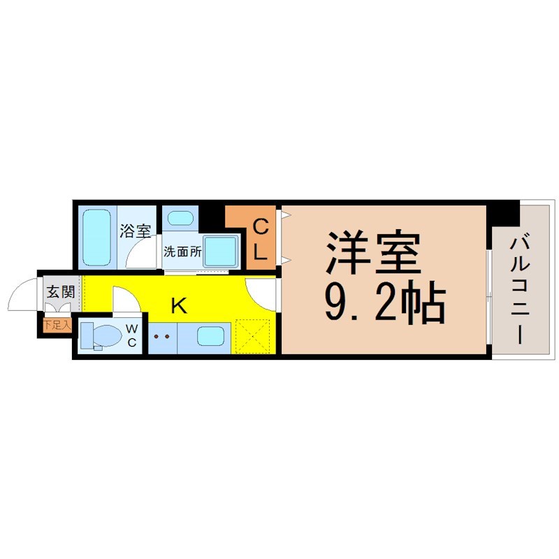 千種アヴァンギャルドプレイス 間取図　洋室9.2帖　脱衣洗面所　南面バルコニー