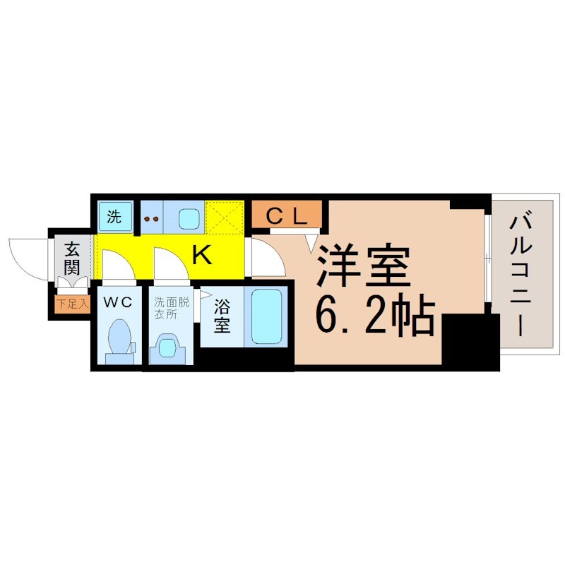 アステリ鶴舞テーセラ 間取図　洋室6.2帖　脱衣洗面所　バルコニー