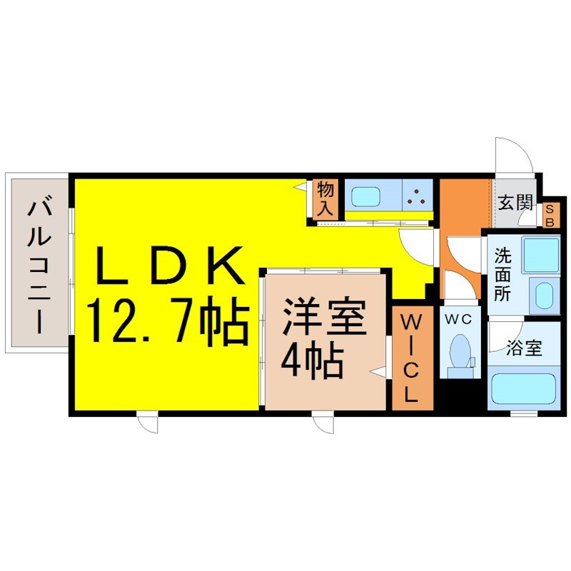 Ｕｒｂａｎ　Ｃｌｏｕｄ　Ｉｚｕｍｉ 間取図　ＬＤＫ12.7帖　洋室4帖　脱衣洗面所　バルコニー