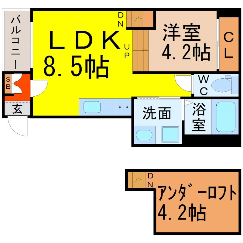 プラチナ・コート名駅南 間取図　ＬＤＫ8.5帖　洋室4.2帖　ロフト5.5帖