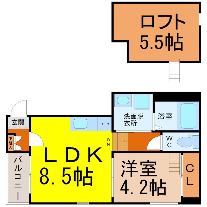 プラチナ・コート名駅南 間取図　ＬＤＫ8.5帖　洋室4.2帖　ロフト5.5帖