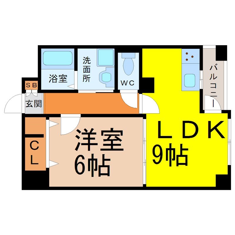 アーバンラックス今池 間取図　ＬＤＫ9帖　洋室6帖