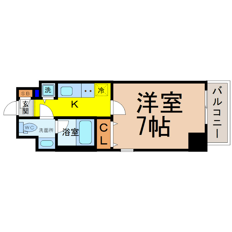 プロシード新栄 間取図　洋室7帖　脱衣洗面所　バルコニー