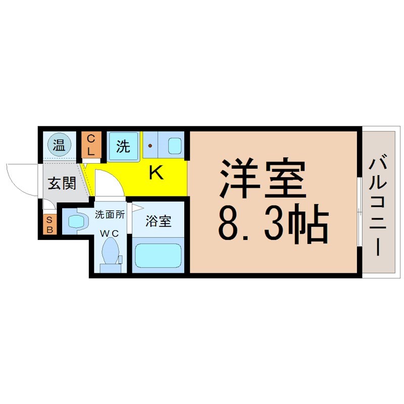 アーバンフラッツ新栄 間取図　洋室8.3帖　脱衣洗面所　バルコニー