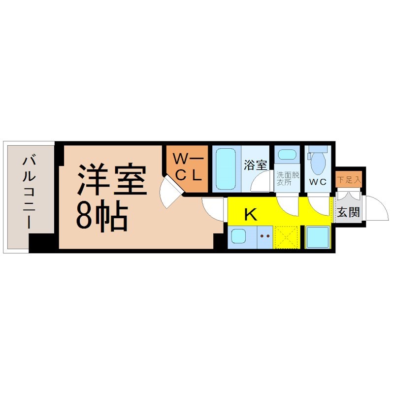 ブランシエスタ泉 間取図　洋室8帖　脱衣洗面所　クローゼット付　バルコニー