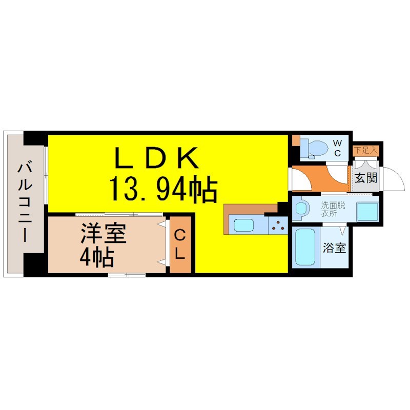 ＧＲＡＮＤＵＫＥ新栄ｌｕｎｏ 間取図　ＬＤＫ13.94帖　洋室4帖　脱衣洗面所