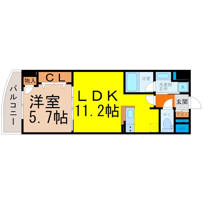 Grand-Place MIZUHO（グランプラス瑞穂） 間取図　ＬＤＫ11.2帖　洋室5.7帖　バルコニー