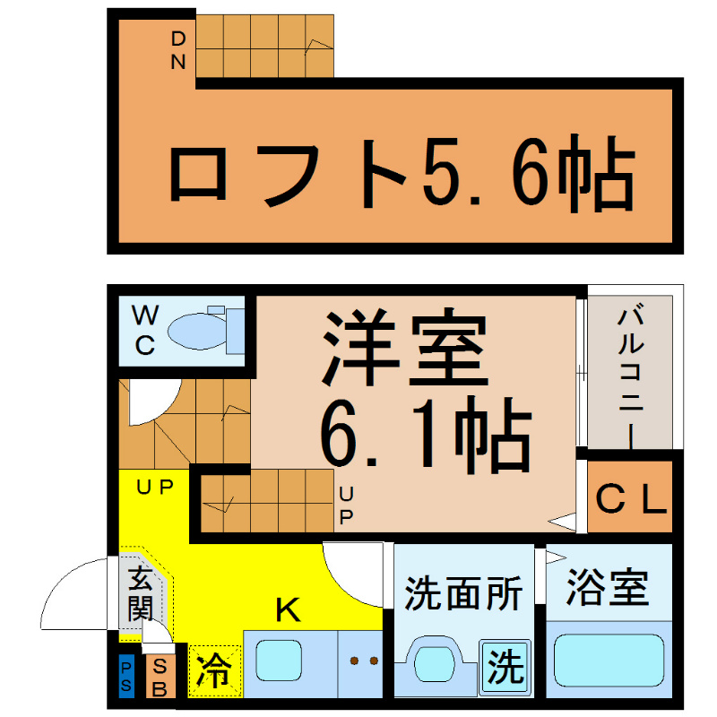 ＶＩＬＬＥＴＴＡＳＡＳＡＳＨＩＭＡ（ヴィレッタササシマ） 間取図　洋室6.1帖　ロフト5.6帖