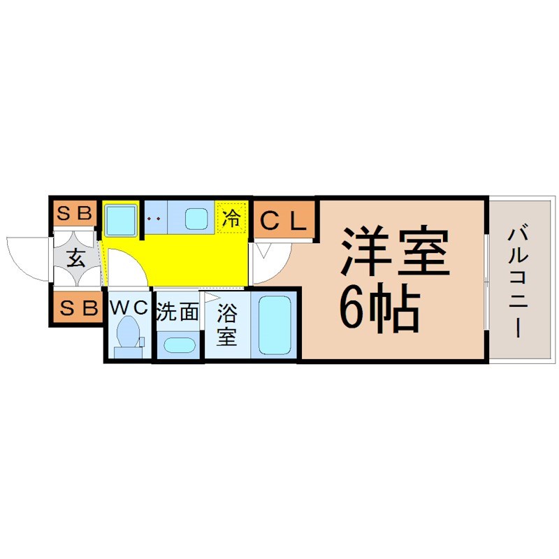 エステムコート名古屋金山ミッドクロス 間取図　洋室6帖　脱衣洗面所　クローゼット付