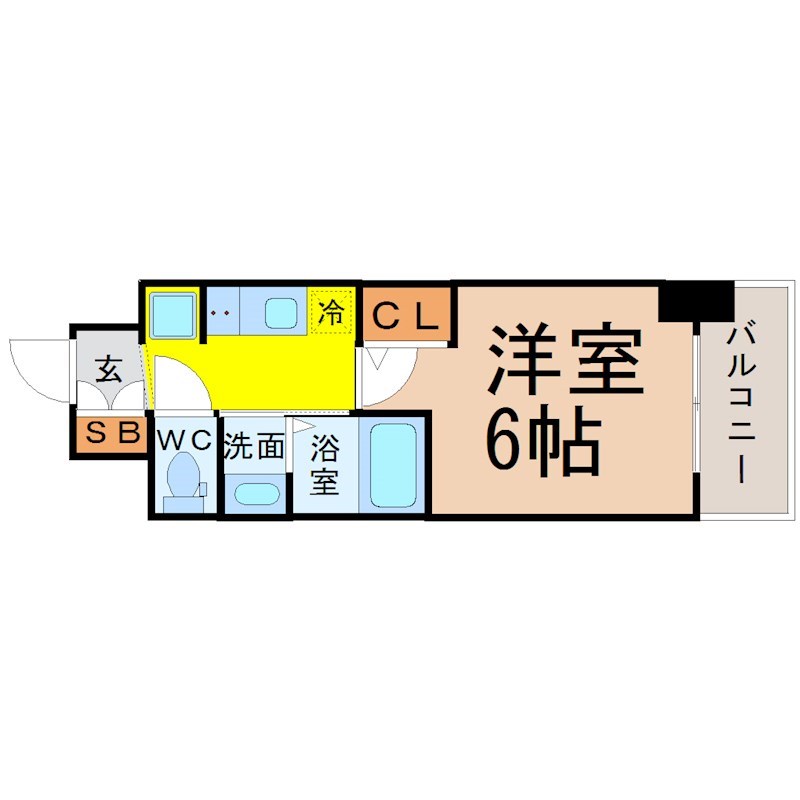 エステムコート名古屋金山ミッドクロス 間取図　洋室6帖　脱衣洗面所　クローゼット付